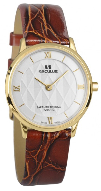 Наручные часы Seculus Fascination Round 1610.1.106 white, pvd, brown leather